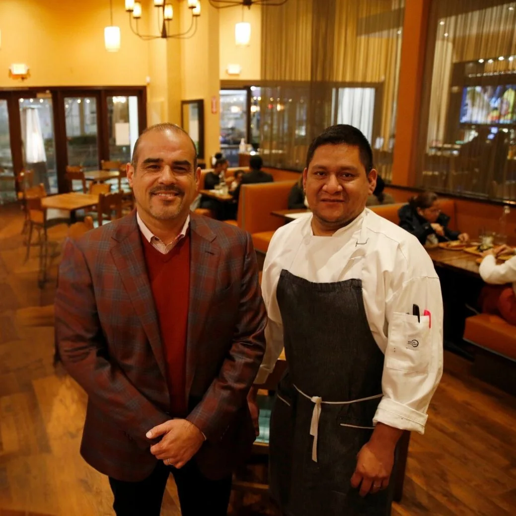 Alejandro Gamarra and Chef Serafín Cruz in the Casa del Toro dining room